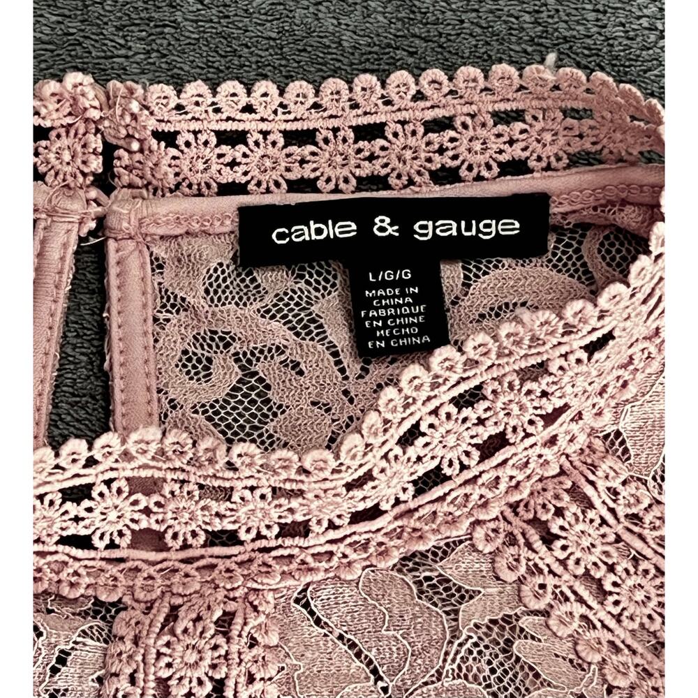 Pink Floral Lace Blouse Mock Neck Long Sleeve Victorian Boho Coquette Sz L - Picture 3 of 11